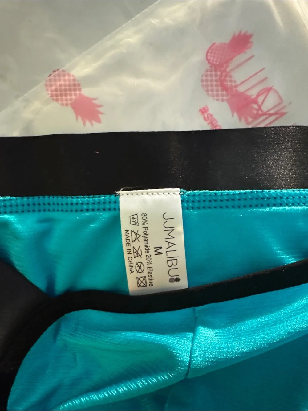 NWT MEN’s JJ Malibu Teal Bikini Brief with Black Trim size MEDIUM (30-32)